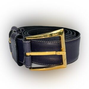 Salvatore Ferragamo Navy Blue and Gold Belt